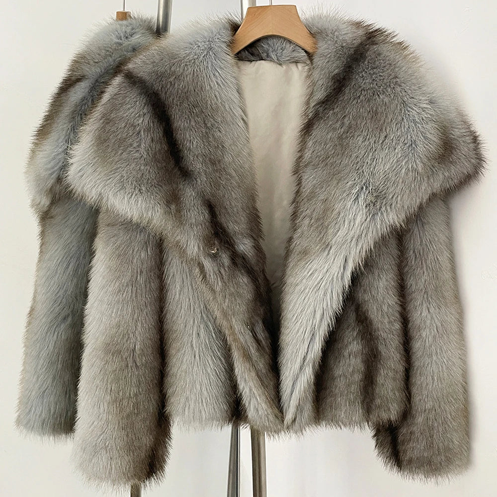 Womens Faux Fur Coat Cropped Soft Plush Artificial Short Fur Coat Holiday Party Elegant Winter Fashion Outerwear Coats for Women - Matrix Studios