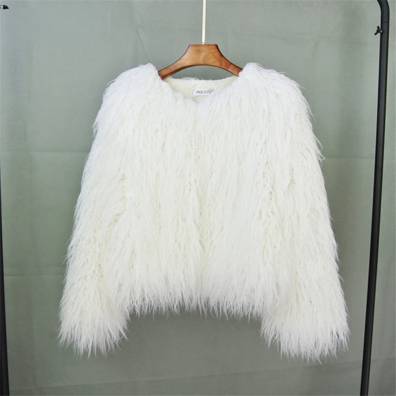 Colorful Warm Faux Women Fur Coat Loose Black White Pink Plush Coat Female Jacket Fur Autumn Winter Shaggy Outerwear - Matrix Studios