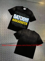 Y2K Gothic Skull Flame Graphic Tee Satoshi Nakamoto Letter Print Oversized Washed Black Men Casual Street T-Shirts - Matrix-studios.com