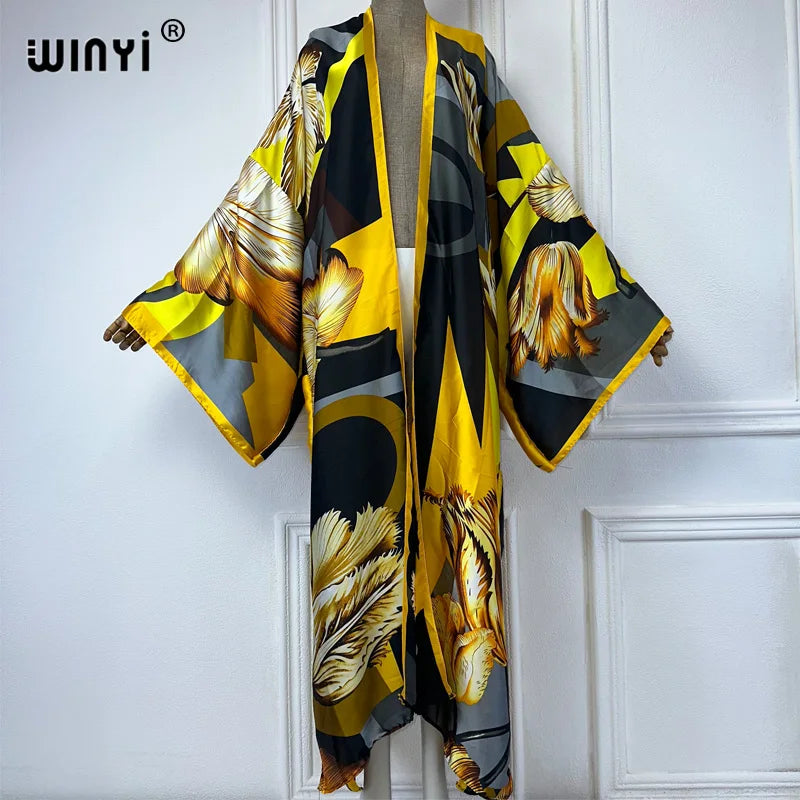 WINYI New Kimono Africa Print Dress Beach Wear Elegant Cardigan Sexy Holiday Beach Outfits for Women Vestidos Swimwear - Matrix Studios