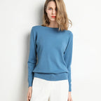 Women Slim O-Neck Pullover Cashmere Wool Blending Sweater Autumn And Winter Long-Sleeved Knit Bottoming Shirt Large Size 2024 - Matrix Studios