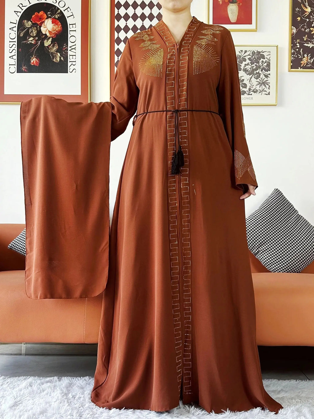 New Women Elegant Dress Chiffon Open Abaya with Zipper Muslim Women Dress Islamic Clothing Cardigan Abaya Women Muslim Dress - Matrix-studios.com