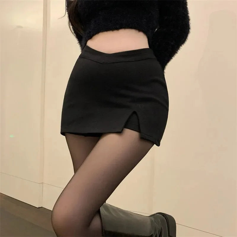 Black Split Mini Skirts Women Summer Sexy Club High Waist Slit Skirt Streetwear Korean Party Fashion Irregular Slim A Line Skirt - Matrix-studios.com