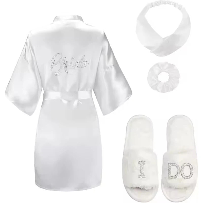 3pc set of glitter gold novia robe bride slippers bridal sash foil writing Espanol spanish kimono la novia women pajamas robe - Matrix-studios.com