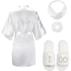 3pc set of glitter gold novia robe bride slippers bridal sash foil writing Espanol spanish kimono la novia women pajamas robe - Matrix-studios.com