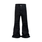 Streetwear Black Glue Coated Boot Cut for Men and Women Straight Baggy Casual Flare Pants Oversized Loose Denim Trousers - Matrix Studios
