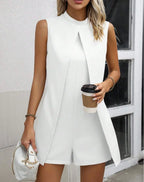 Summer Jumpsuit Women Fashion Solid O Neck Sleeveless Chic Playsuit Elegant Clothes Female Casual Jumpsuits - Matrix Studios