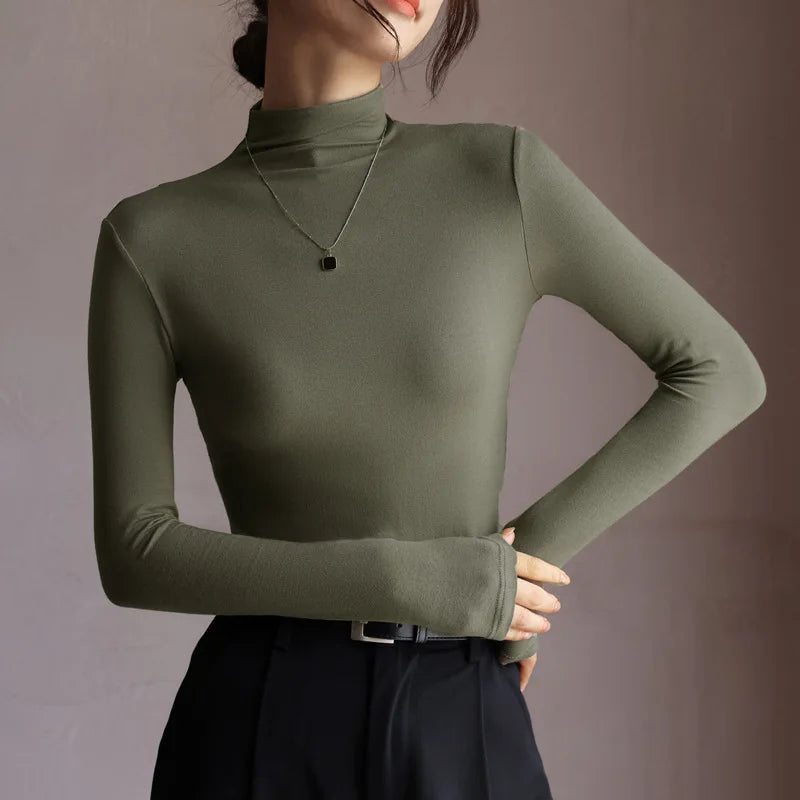 Women's Solid Innerwear Pullovers Sweaters Autumn Winter Casual Long Sleeve Bottoming Tops High Quality Half-High Collar Jumpers - Matrix Studios