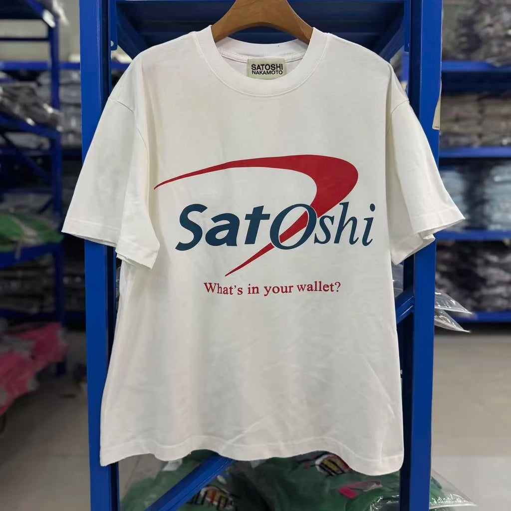 Satoshi Nakamoto T-shirt 26SS Destroyed Washed White Letter Print Vintage Ripped Short-Sleeved T Shirts Men Women Streetwear - Matrix-studios.com
