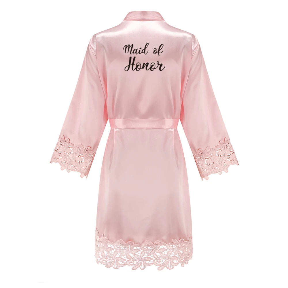 Bridesmaid Robes Rose Gold Bride Robe Wedding Bridesmaid Gift Satin Lace Robe Bridal Dressing Gown Bachelorette Party Pajamas - Matrix-studios.com