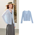 TOYOUTH Women Knitwear 2026 Spring New Loose Hollowed Out V-neck Cardigan Jacket - Matrix Studios