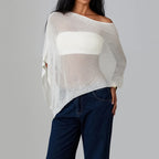 Summer Women Knitted Sheer Poncho Tops Women Knit Cover-up See-through Solid Irregular Loose Pullover Beach Tops 2026 - Matrix Studios
