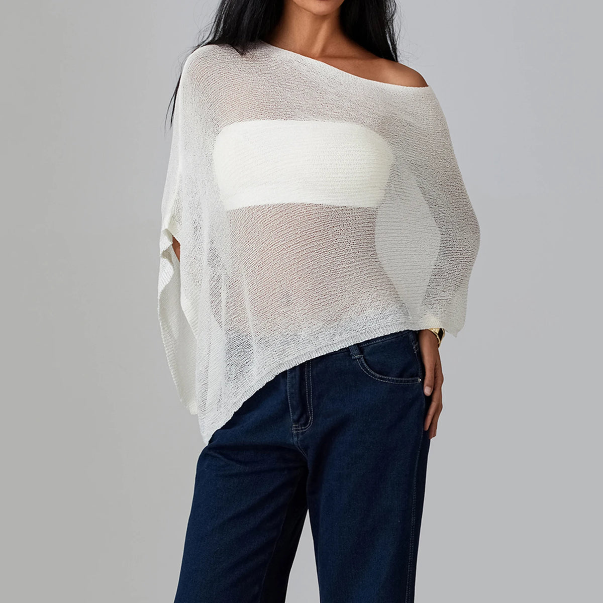 Summer Women Knitted Sheer Poncho Tops Women Knit Cover-up See-through Solid Irregular Loose Pullover Beach Tops 2026 - Matrix Studios