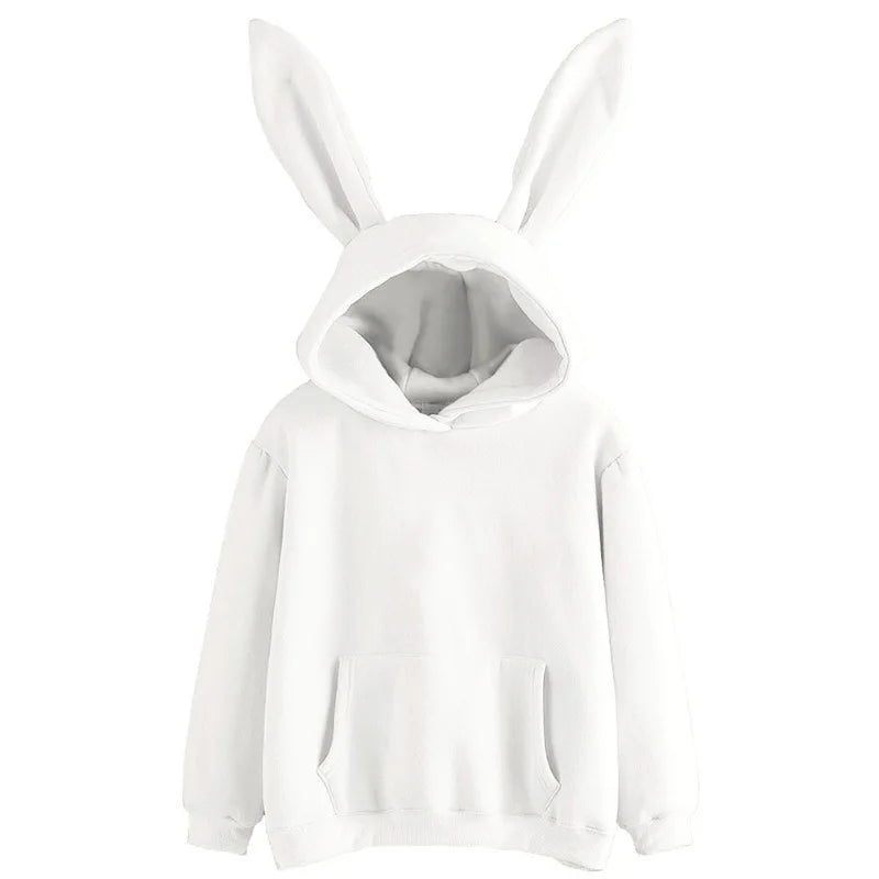 2025 autumn and winter new women's clothing Harajuku Wei hooded rabbit hoodie solid color loose casual women's top women's coat - Matrix Studios