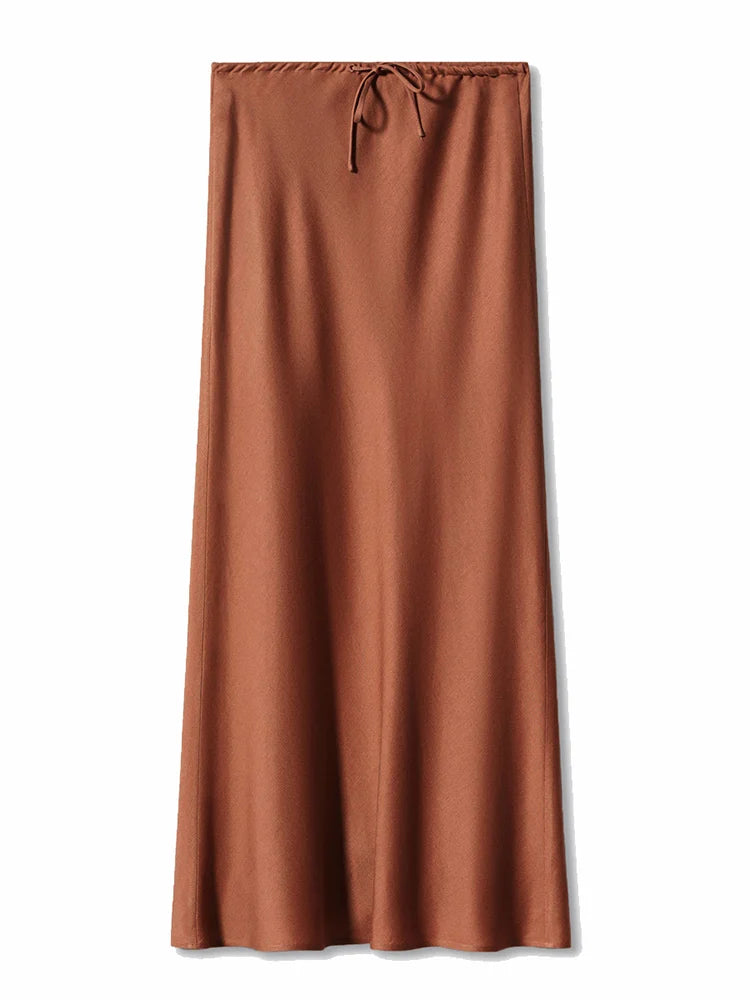 Brown Long Satin Skirts Women Luxury Maxi Autumn Summer High Waist Silk Black Skirt Long Straight Shining Beige Satin Skirt Maxi - Matrix-studios.com