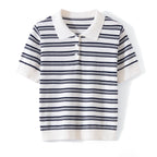 WinvyNee Summer Women's Pure Cotton Sweaters Polo T-Shirts White Half Sleeve Striped Tees Y2k Outerwears Pullover Tops ZA1523012 - Matrix-studios.com