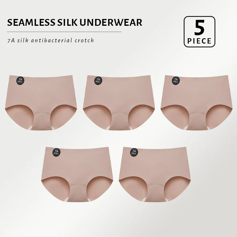 5PCS Seamless Mulberry Silk Panties Woman Underwear Ultra-Thin High Elastic Invisible Briefs Soft & Breathable Female Lingerie - Matrix Studios