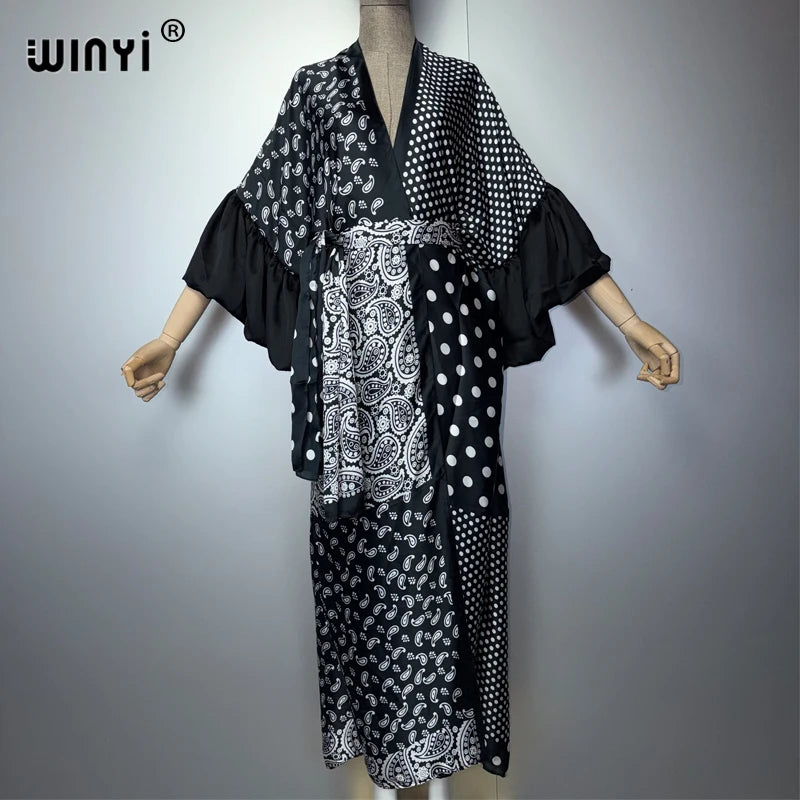 WINYI Summer Kimono Party Dress Beach Wear Swim Suit Cover Up Africa Women Boho Puff(ed) Sleeves Cardigan Sexy Holiday Kaftan - Matrix Studios