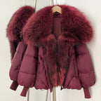 OFTBUY New Winter Large Real Fox Raccoon Fur Puffer Coat Women Oversized Feather Down Parka Knit Sleeve Duck Down Jacket Female - Matrix Studios