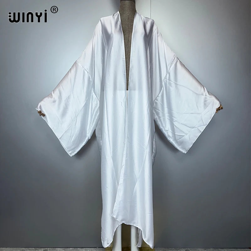 WINYI Kimono Boho Monocolour Kaftans Beach Wear Elegant Купальник Holiday Beach Outfits for Women Cover Ups Comfortable Dress - Matrix Studios