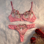 Women Sexy Lace Lingerie Push Up Lingerie Semi-Sheer Bra And Panty Sets Female Erotic Underwear Flower Embroidery Bralette Set - Matrix-studios.com