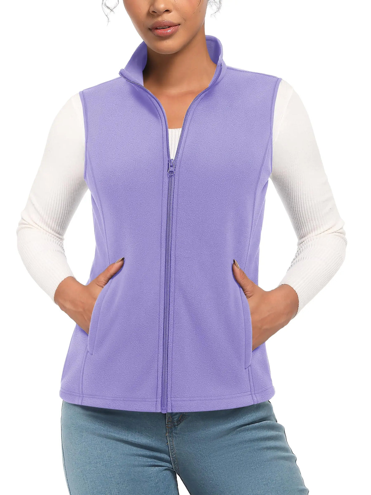 TACVASEN Fleese Sleeveless Vests Womens Fall Winter Thermal Hiking Golf Waistcoats Soft Casual Outerwear Zip Jackets 4 Pockets - Matrix Studios