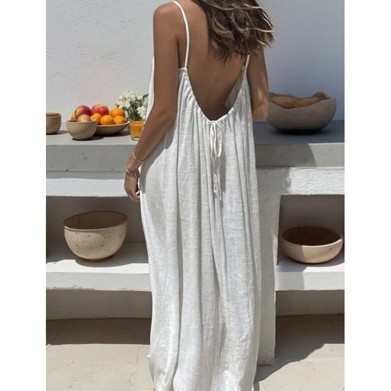 New Arrival Women's Strapless Backless Long Loose Home Dress Comfortable Sleepwear Casual Maxi Dress - Matrix-studios.com