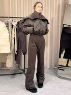 Cotton Ski Women's Winter Jumpsuit Sets Zipper Loose Jacket Straight Pants Suits Skiwear Snow Commute Street Outdoors Romper - Matrix Studios