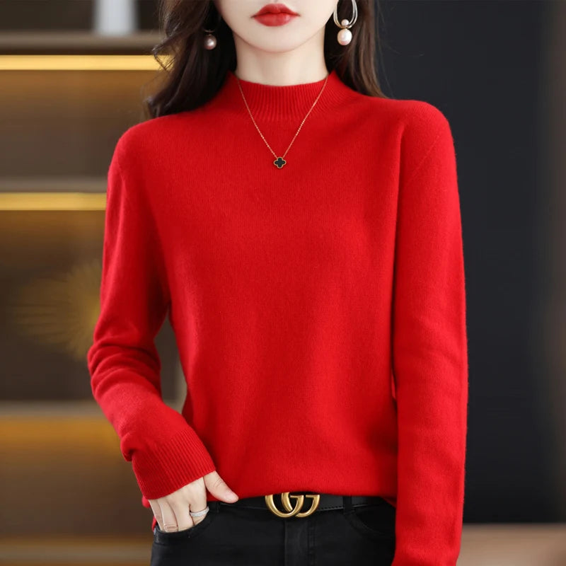 100% merino wool cashmere sweater women's sweater semi-high-necked long-sleeved pullover new warm pullover in autumn and winter. - Matrix Studios