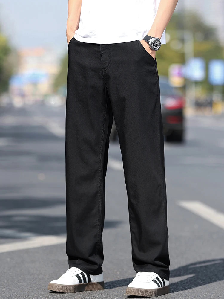Loose Wide-leg Men's Thin Jeans Lyocell Soft Drape Fabric Comfort Trousers Spring Summer Fashion Brand Washing Denim Pants - Matrix Studios