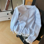 Neploe Simple Office Lady Lace Up Patchwork Cardigan Korea Chic Age Reduction Sweet Lace Jumper Slim Waist Lace Up All-match Top - Matrix Studios