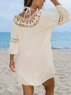 Sexy Hollow Out Beach Dress Women Hand Hook Stitching Crochet Swimsuit Cover Up Vestidos Female Bathing Suit Cover-Up Mini Dress - Matrix Studios