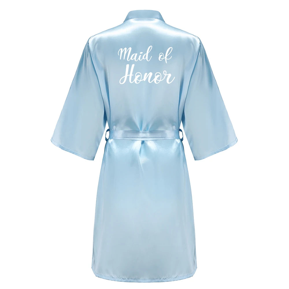 Blue Women Bathrobe White Letter Bride Bridesmaid Mother Maid of Honor Get Ready Bridal Party Robes Gifts Dressing Gown - Matrix-studios.com