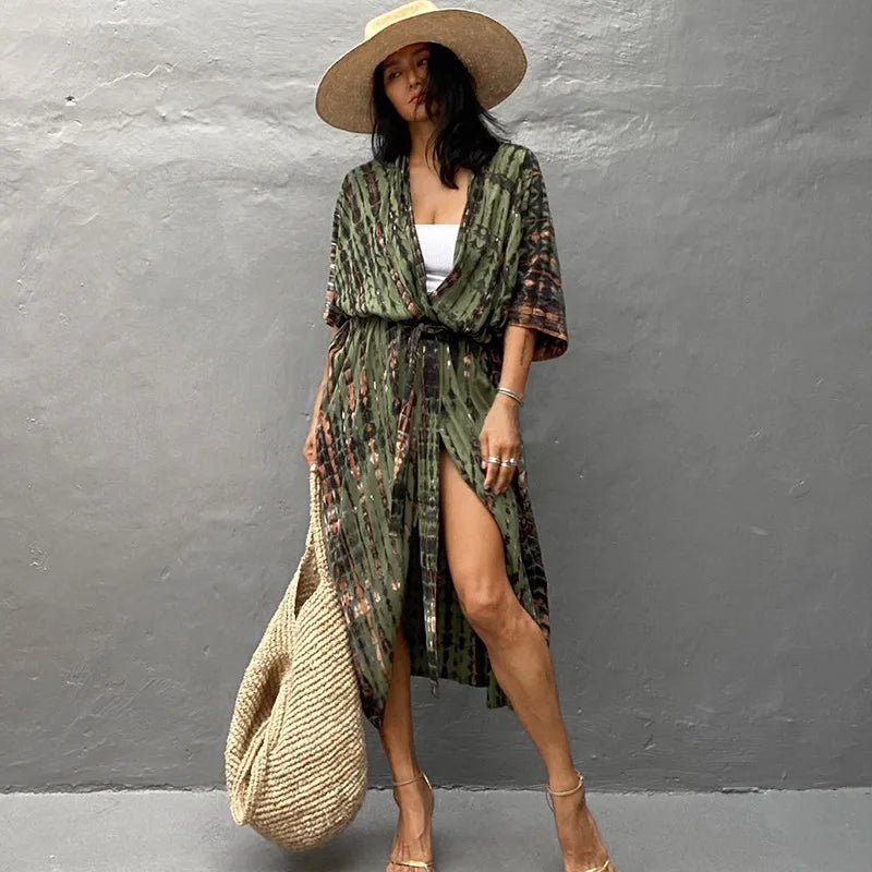 Beach Cover Ups for Swimwear Women Black Tie Dye Kimono Swimsuit Cape Summer Dress 2022 Beachwear Outfits Sales - Matrix Studios