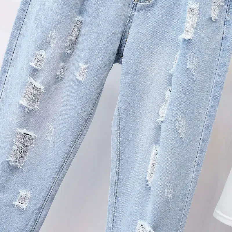 4XL 5XL Plus Size Jeans Woman High Waist Denim Trousers Loose Hole Ripped Jeans For Women Washed Summer Autumn Jean Femme C7419 - Matrix-studios.com