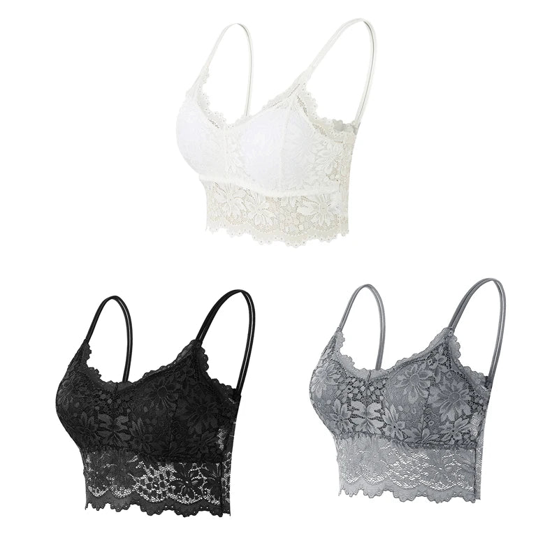 3PCS Women's Lace Bras Top Comfortable Bralette Solid Color Sexy Underwear Vest Female Hollow Out Wireless Lingerie Seamless Bra - Matrix Studios