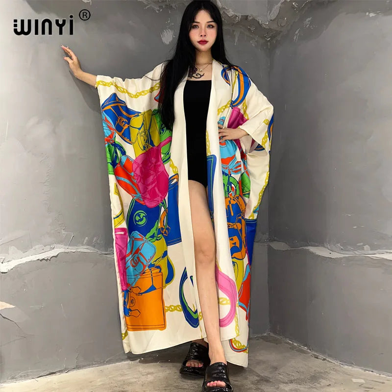 WINYI Kimono Africa Summer Boho Print Beach Outfits for Women Cover-Up Long Coat Elegant Coat Beach Outfits for Women Maxi Dress - Matrix Studios