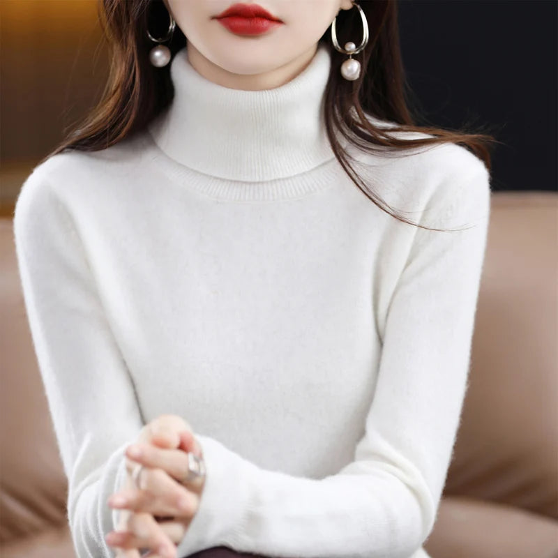 100% Merino Wool Cashmere Sweater Women Knitted Sweater Turtleneck Long Sleeve Pullovers Autumn Winter Clothing Warm Jumper Tops - Matrix Studios