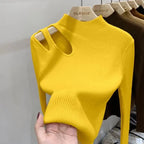 Hollow-out Turtleneck Knitted Women Sweater Ribbed Pullovers Autumn Winter Basic Women Sweaters Fit Soft Warm Tops - Matrix Studios