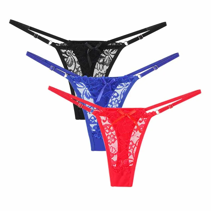 1/3pcs Sexy Lace Adjustable Thongs for Women Low Rise Hollow Out Briefs Summer Breathable Panties Perspective Lingerie - Matrix Studios