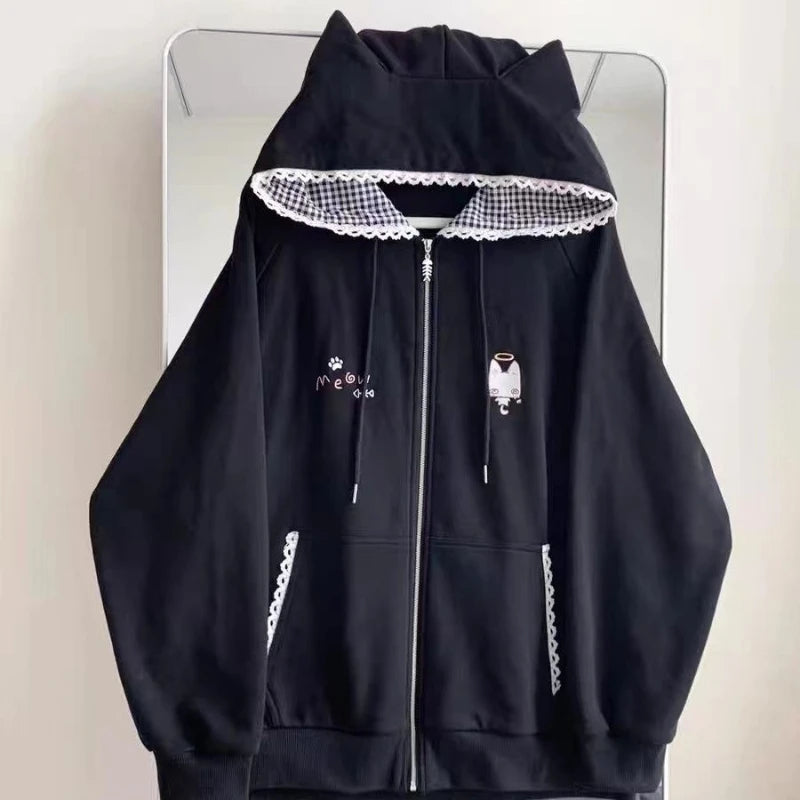 Y2k Kawaii Japanese Cartoon Long Sleeve Zipper Hooded Sweatshirts Subculture Loose Casual Hoodies Women Tops 2000s Vintage Chic - Matrix Studios