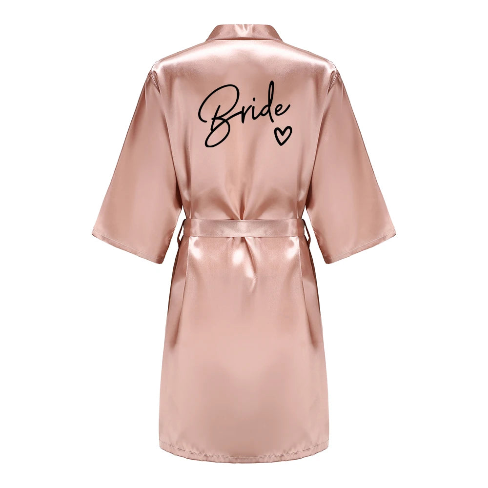 Wedding Party Team Bride Robe With Black Letters Kimono Satin Pajamas Bridesmaid Bathrobe SP003 - Matrix-studios.com