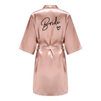 Wedding Party Team Bride Robe With Black Letters Kimono Satin Pajamas Bridesmaid Bathrobe SP003 - Matrix-studios.com