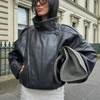 HXAO Black Jacket Women's Coat Faux Leather Jacket Outerwears Demi-Season Bomber Moto Biker Zipper Jacket High Neck Short Coat - Matrix Studios