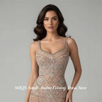 SOLIS Champagne Prom Dresses Spaghetti Strap Gala Dresses Sleeveless Saudi Arabic Glitter Sequin Evening Party Gown Customized - Matrix Studios
