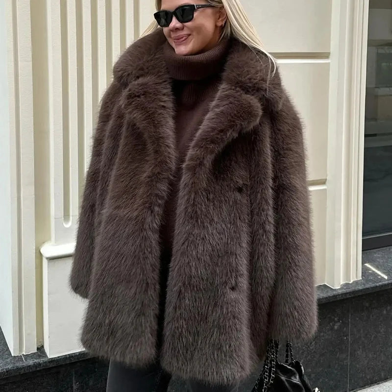New Thick Cotton Winter Fur Coat Women Suit Collar White Medium Long Luxury Fox Fur Overcoat  High Quality Fury Plush Jacket - Matrix Studios