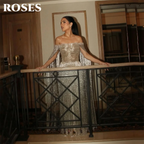 ROSES Gold Luxury Evening Dress Off Shoulder Tassel Party Dresses Cape Sleeve Prom Gown Shiny Mermaid robes du soir Customized - Matrix-studios.com