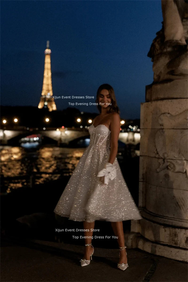 Xijun Glitter Long Wedding Dresses Sweetheart Sleeveless Prom Dresses Tulle Bridal Gowns Bride Robes Vestidos De Novia Evening - Matrix Studios