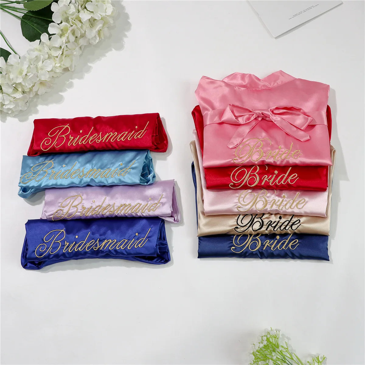 Bride Bridesmaid Wedding Robe Embroidery Kimono Bathrobe Gown Nightgown Casual Satin Short Women Sexy Nightwear Sleepwear - Matrix-studios.com