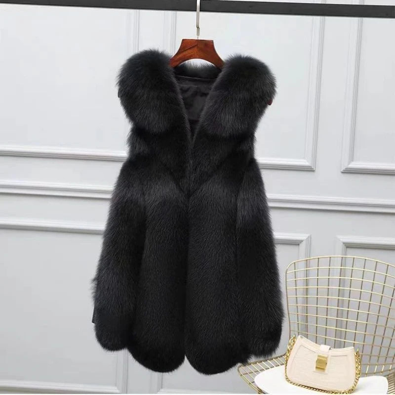 2025 Women Autumn Winter New Imitation Fox Fur Vest Jacket Female Mid-Length Vest Women Grace Fashion Young Coat - Matrix Studios
